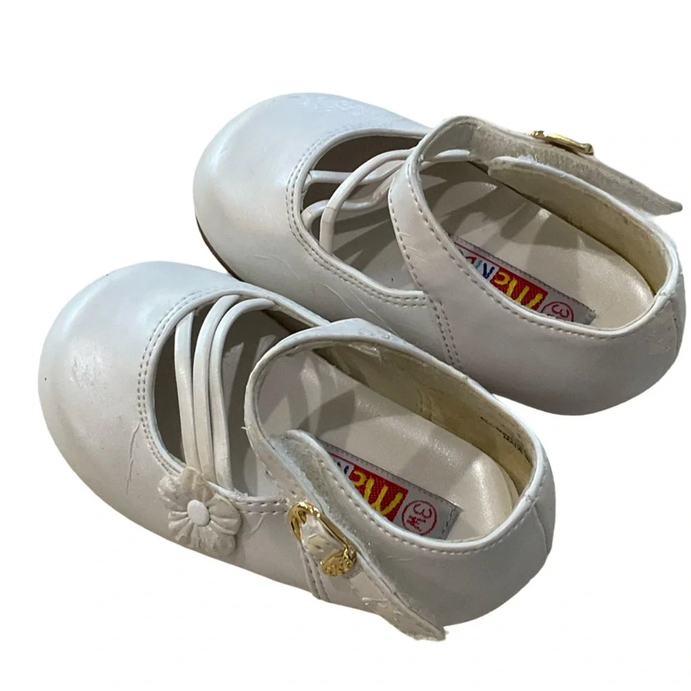 Vintage McKids WIDE FIT White Infant Dress Shoes Size 3W Flower Girl Baby